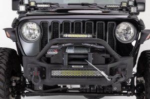 Jeep Wrangler Bumper - Front - Go Rhino - Rockline Front Stubby with Overrider - Textured Black - `07-`20
